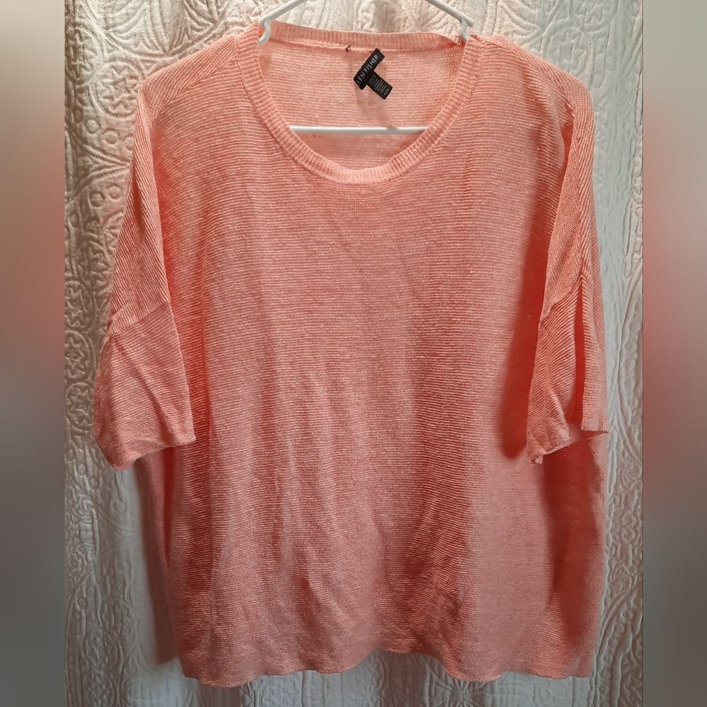 Eileen Fisher Blouse Womans Large Pink Italian Yarn Classic Preppy Neutral